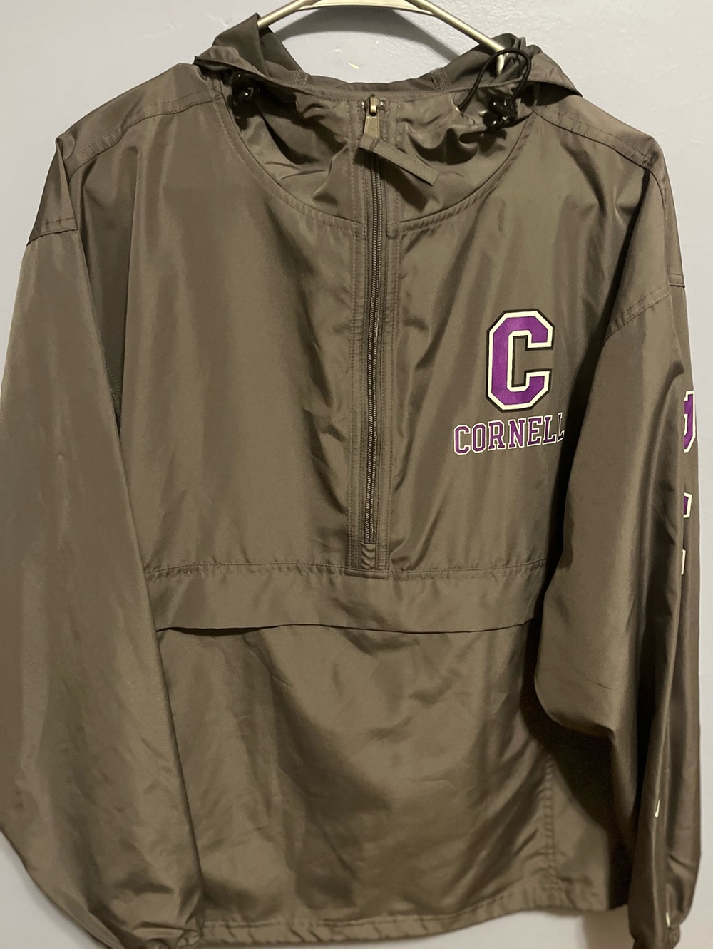 Champion Olive Green Hooded Pullover with Purple 'C' Patch